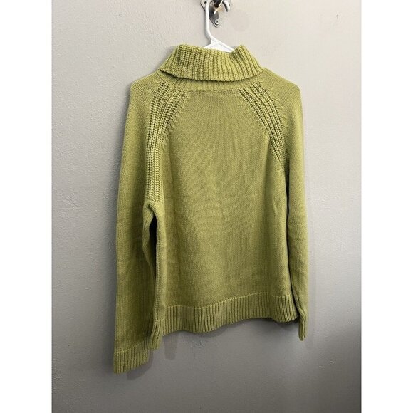Evan Picone turtle neck sweater women large chunky knit lime green wool blend - Picture 7 of 8